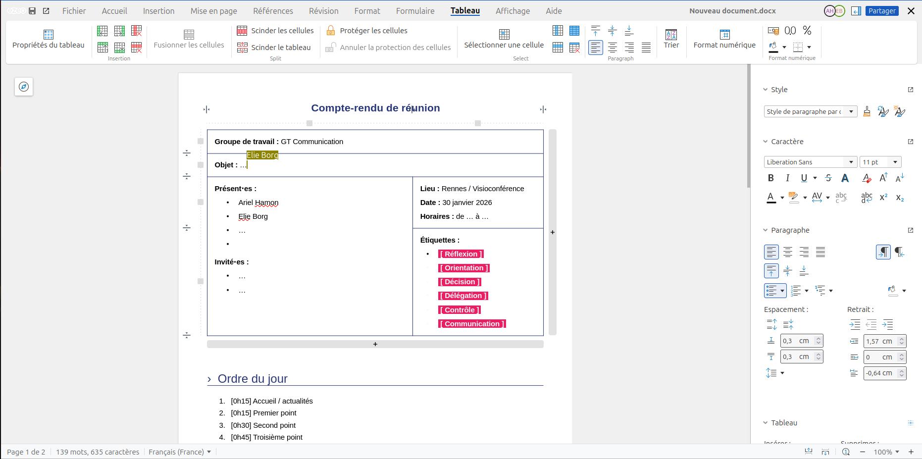Édition collaborative dans Collabora Online