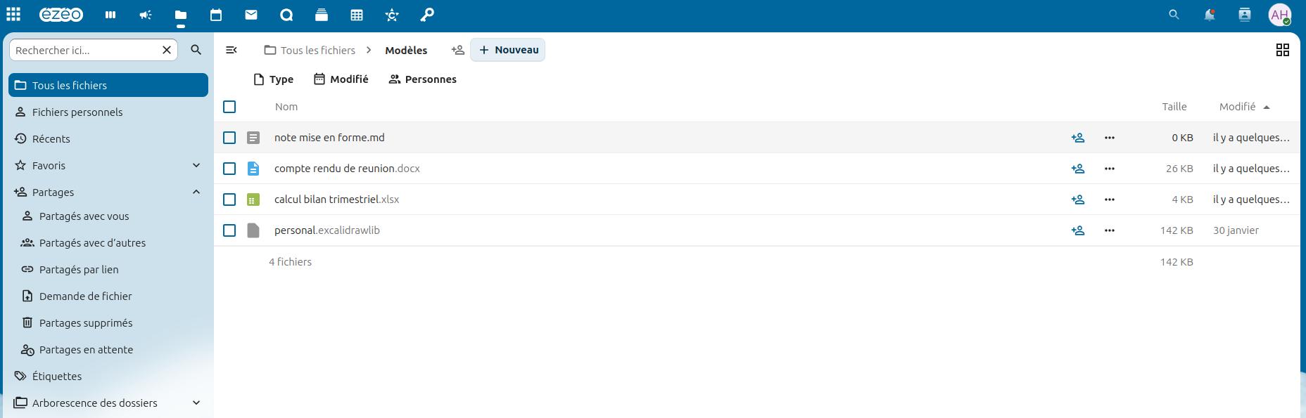 Liste des modèles partagés dans Collabora Online