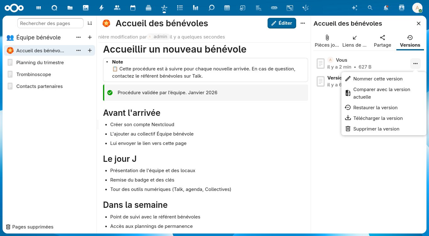 Page d'un collectif associatif dans Nextcloud Collectives