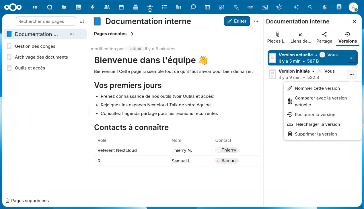 Wiki d'équipe dans Nextcloud Collectives