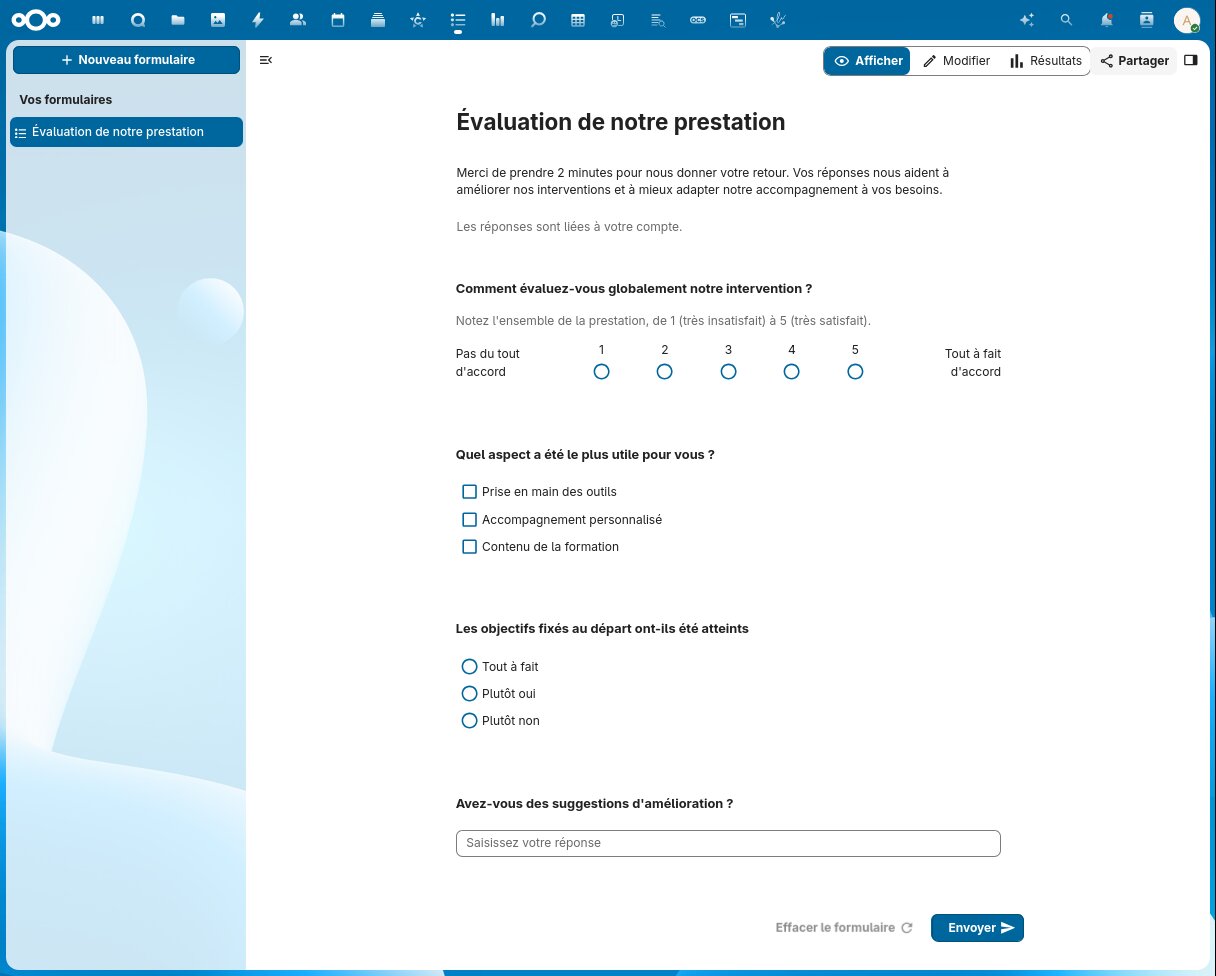 Formulaire de satisfaction client dans Nextcloud Forms