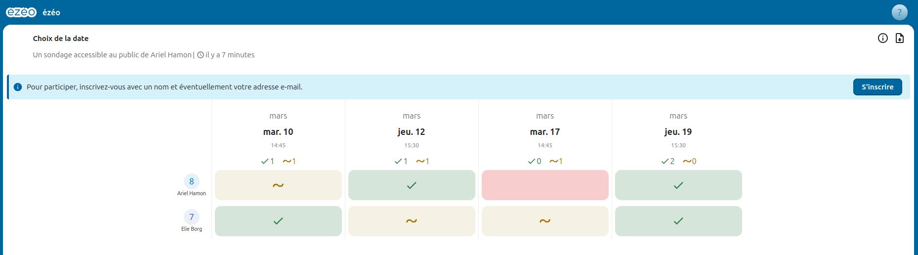 Sondage de disponibilités dans Nextcloud Forms
