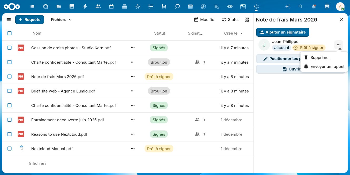 Liste des documents en attente de signature dans LibreSign