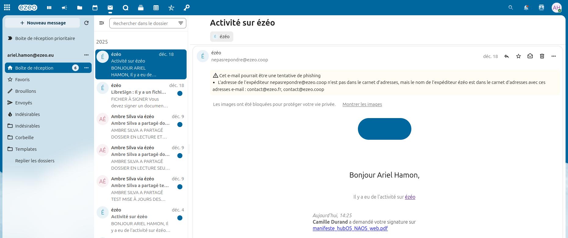 Interface webmail dans Nextcloud Mail