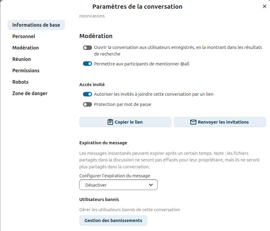 Lien d'invitation visio dans Nextcloud Talk