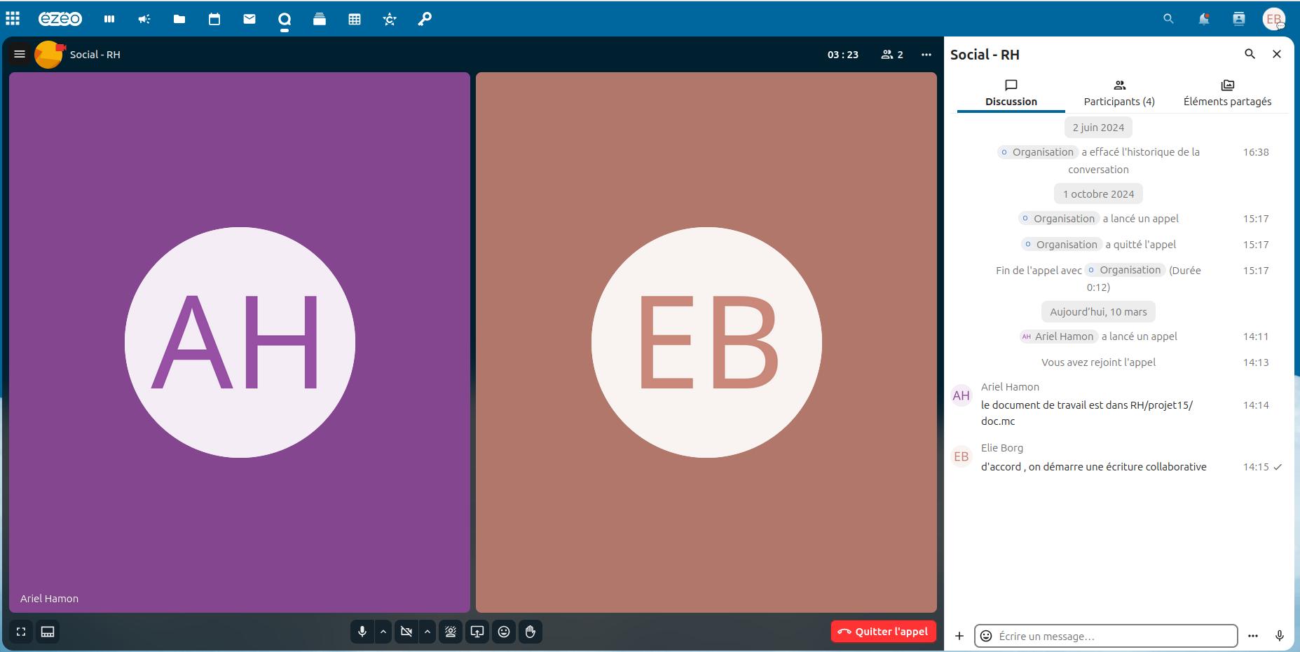 Réunion en visio dans Nextcloud Talk