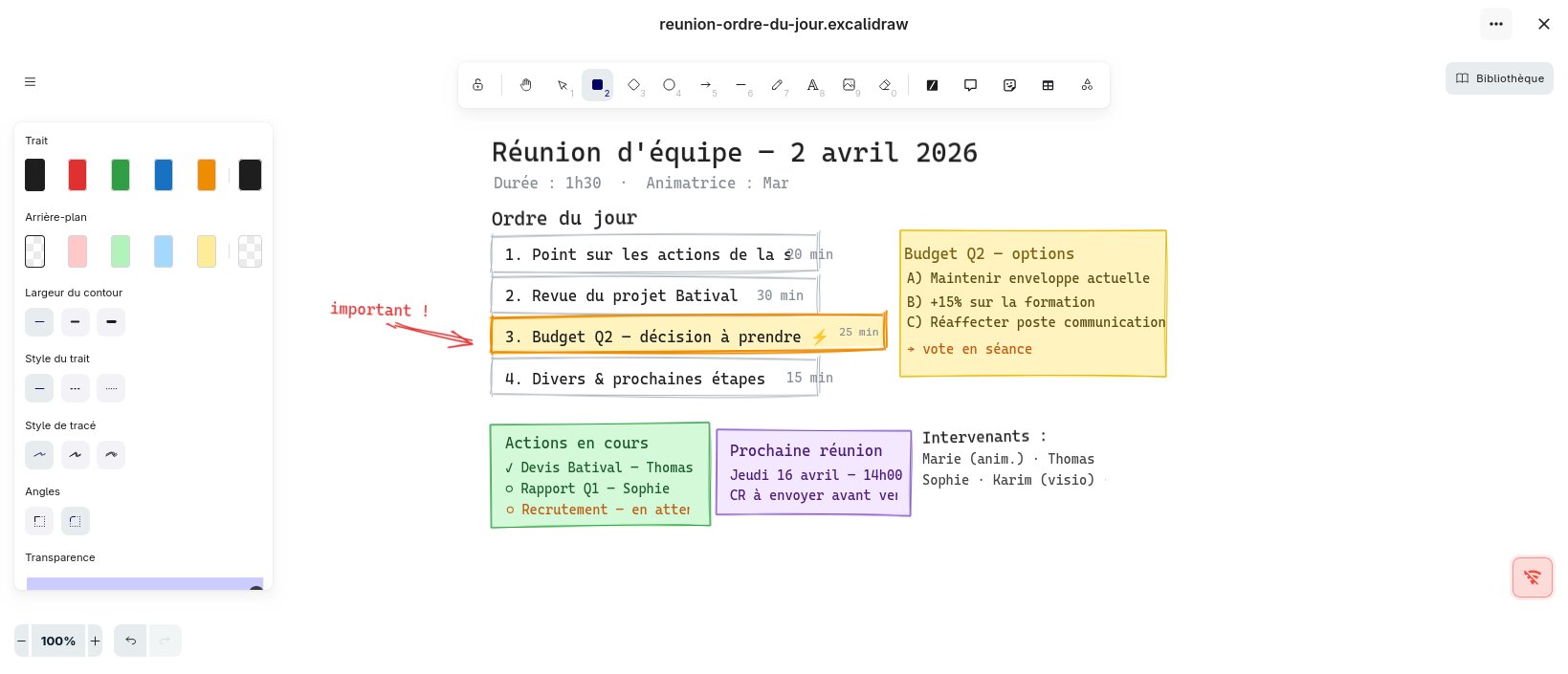 Tableau blanc Nextcloud utilisé en réunion